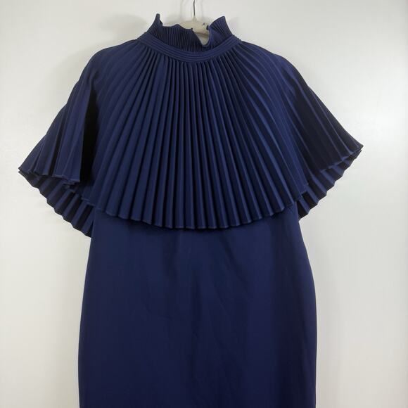 Theia Stretch Crepe Fitted Mermaid Gown with Pleated Cape Size 16 Evening Formal - Picture 5 of 16